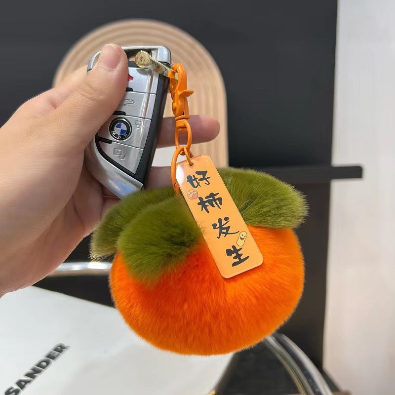 Wholesale Good Persimmon pendant keychain imitation Rex rabbit fur small Persimmon car pendant cute plush schoolbag gift